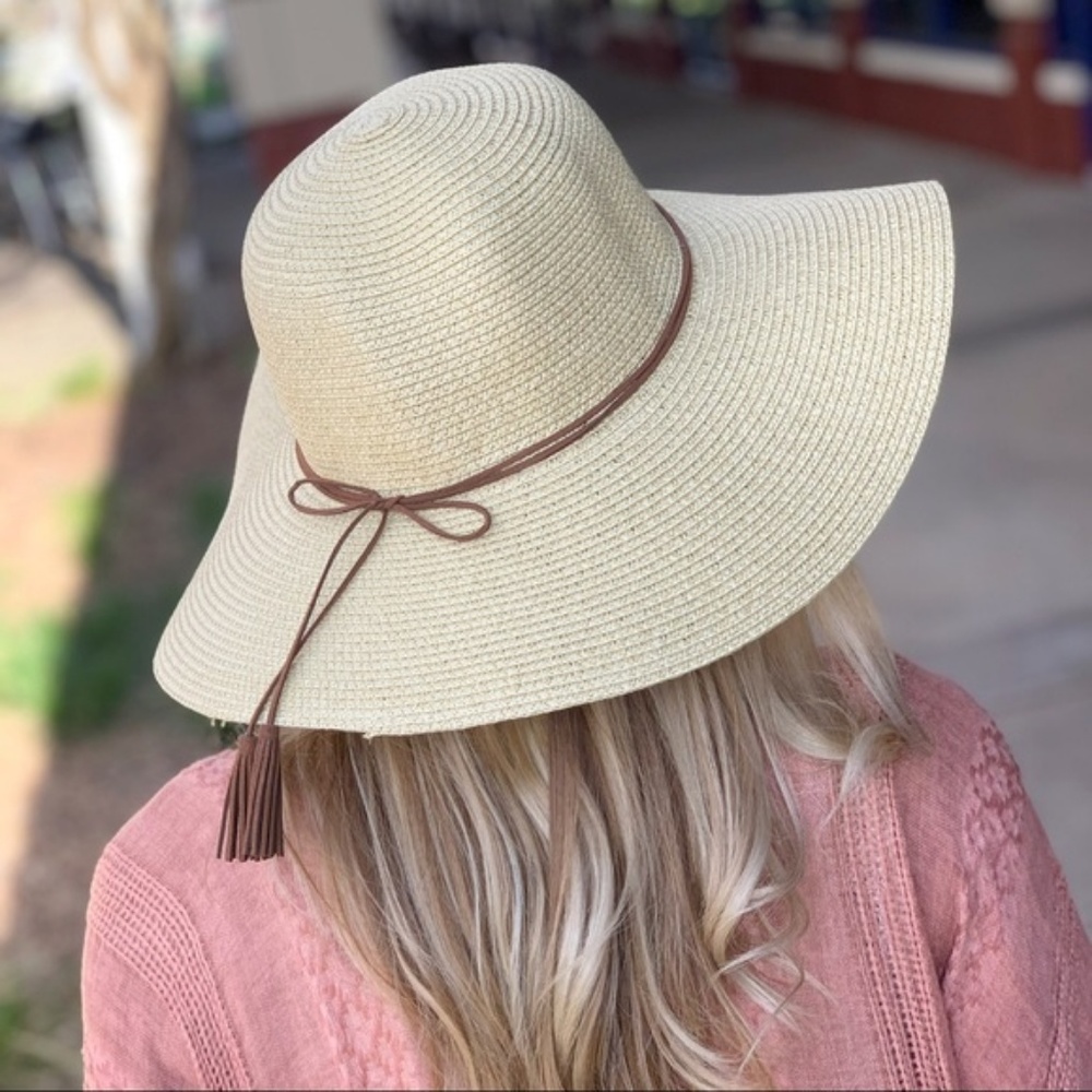 Tan Floppy Hat with suede fringe detail - Picture 2 of 5